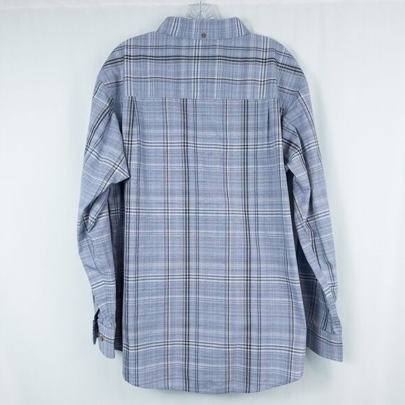 Haggar Long Sleeve Plaid Cotton Blend Button Down Shirt Blue Mens Large Office - Picture 2 of 16